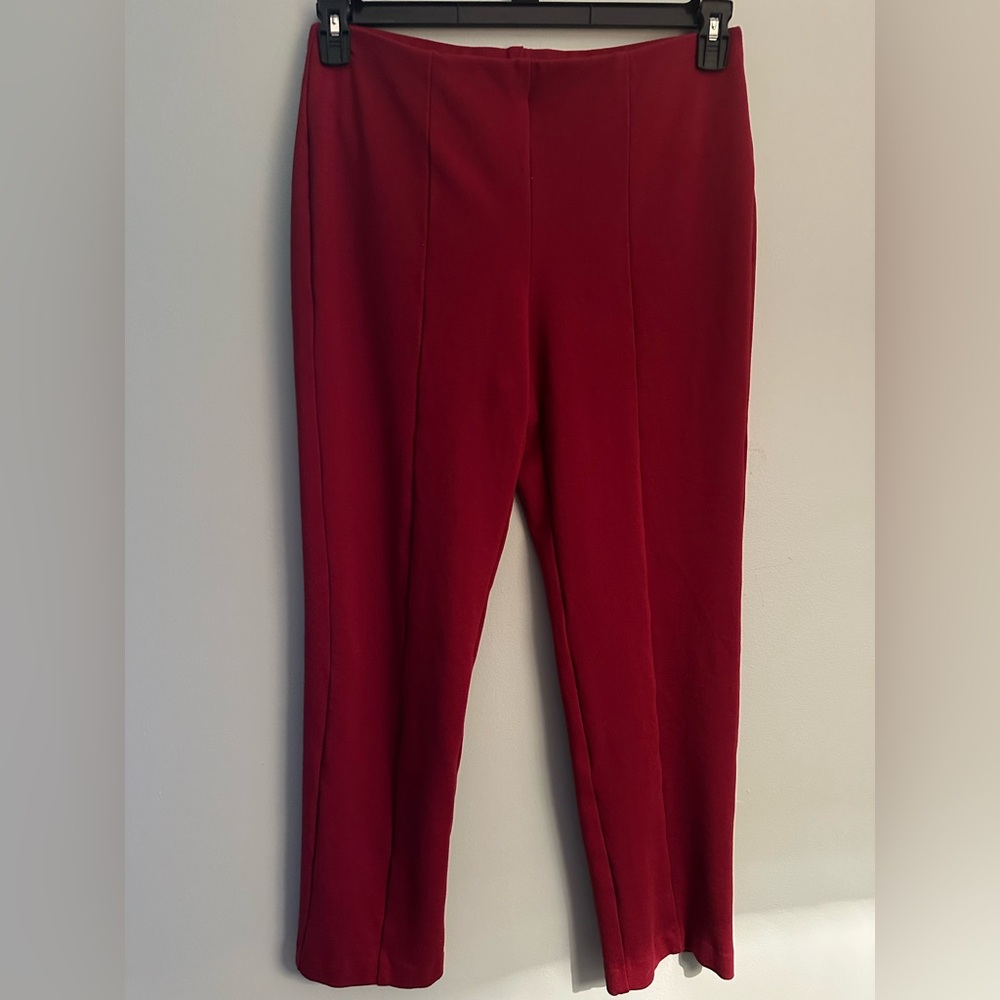 🏷️ Womens Size 12 Alfani Seamed Tummy Panel Pull On Pants Red Burgundy - Picture 2 of 5